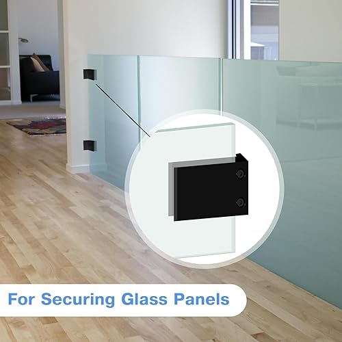 Miniatura 2 de LukLoy Abrazadera de barandilla de vidrio de pared a vidrio, clip de vidrio de acero inoxidable 304 negro mate para valla de vidrio de piscina,