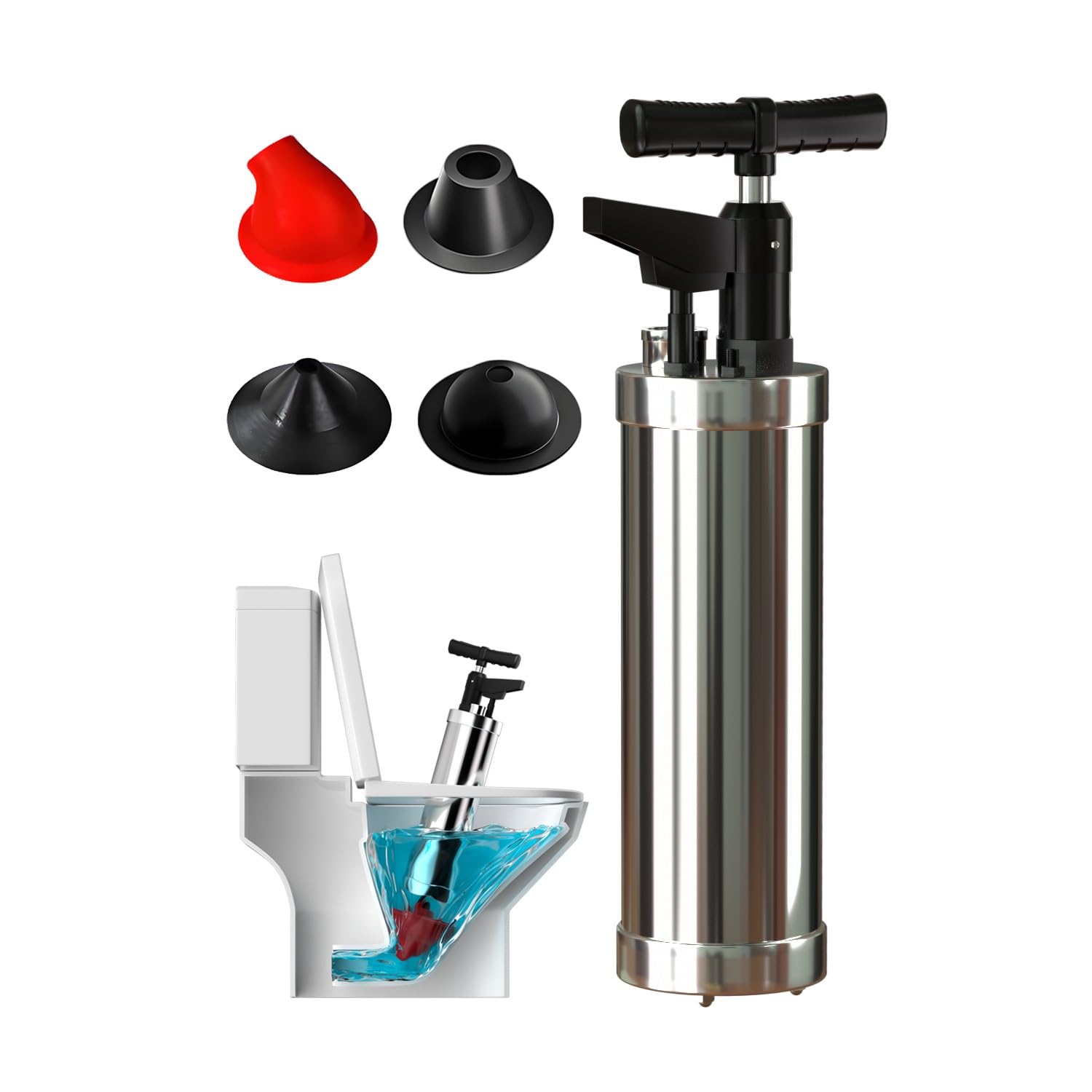 Abflussreiniger Pumpe Rohrreinigungspumpe Rohrreiniger Druckluft mit 4 SaugnäPfen, Luftdruckanzeige, Pressluft Rohrreiniger Kit, für Waschbecken, Bodenablauf, Toiletten