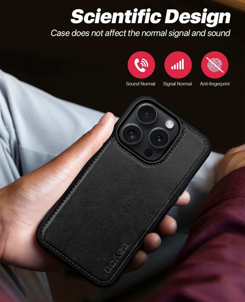 OCASE Kompatibel für iPhone 16 Pro Max Hülle (2in1) Leder Stoßfestes Case, Abnehmbare magnetische, Mit Handschlaufe, Kabelloses Laden, Kartenfach, Standfunktion, Handyhülle RFID Schutzhülle Schwarz