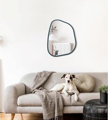 Miniatura 58 de Espejo de pared irregular de 26 x 18 pulgadas, espejo de baño grande asimétrico con marco de madera, espejos decorativos artísticos modernos