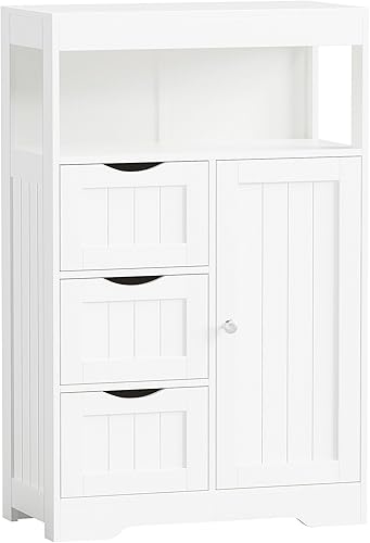 Miniatura 1 de JUMMICO Bathroom Floor Cabinet, Wooden Free-Standing Storage Organizer with 1 Door and 3 Drawers, Bathroom Storage Cabinet for Living