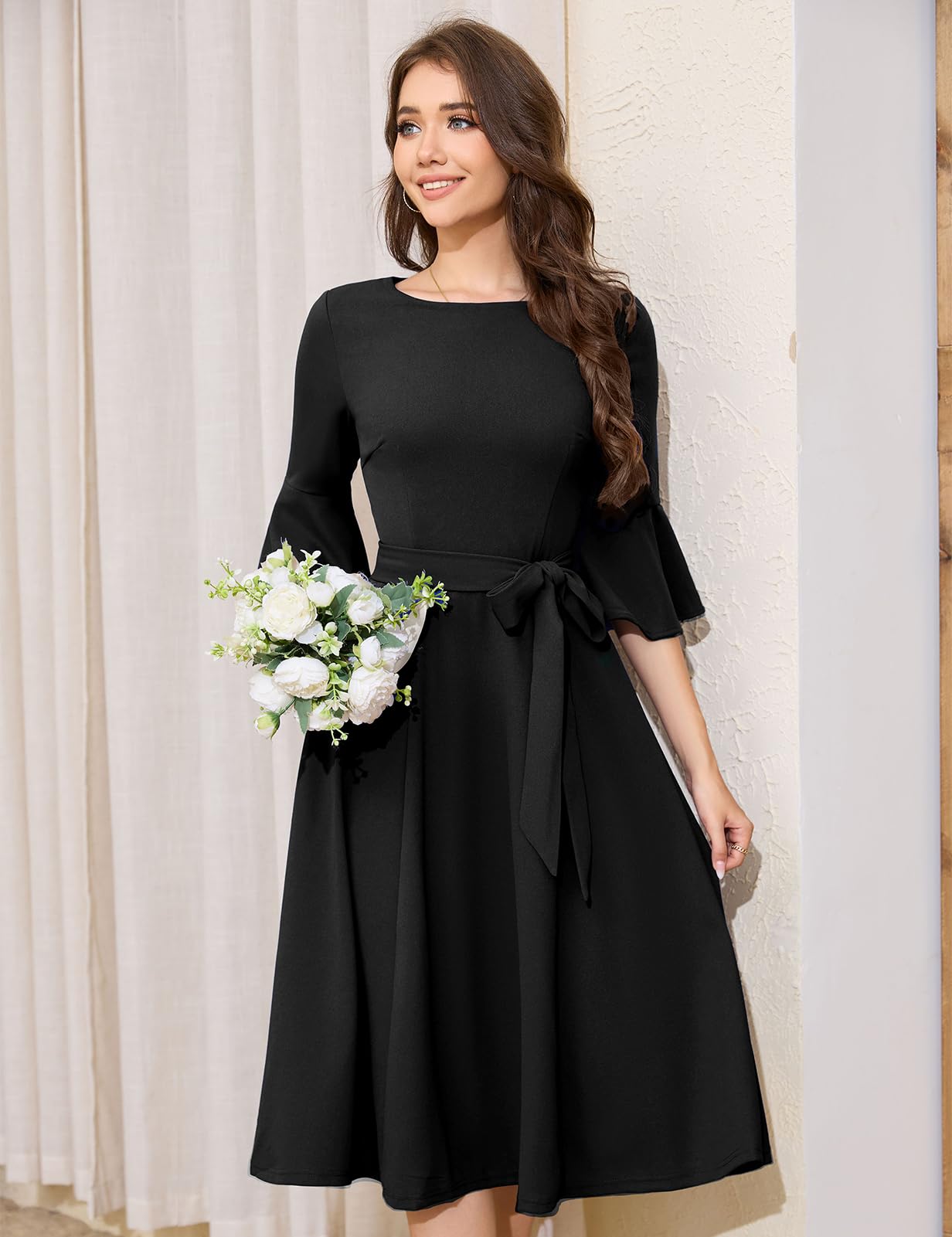 black dress with sheer overlay Kenneth Cole Women's Sleeveless Hem Midi Dress, BLACK, 6 have for any fashion waist cinching Azazie Vienna Wedding Dress Size:5X