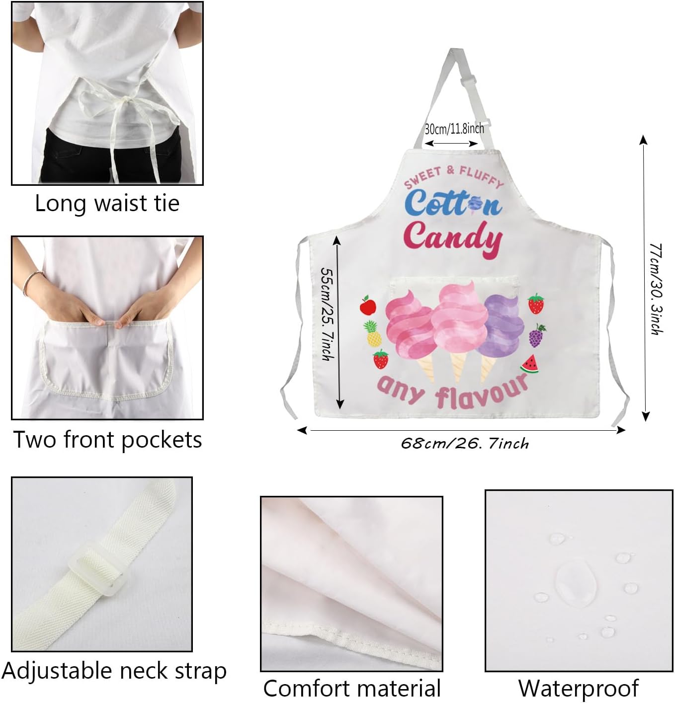 Cartoon Candy Cooking Apron Cotton Candy Lovers Gifts Cartoon Candy Maker Kitchen Apron With Pocket Waterproof