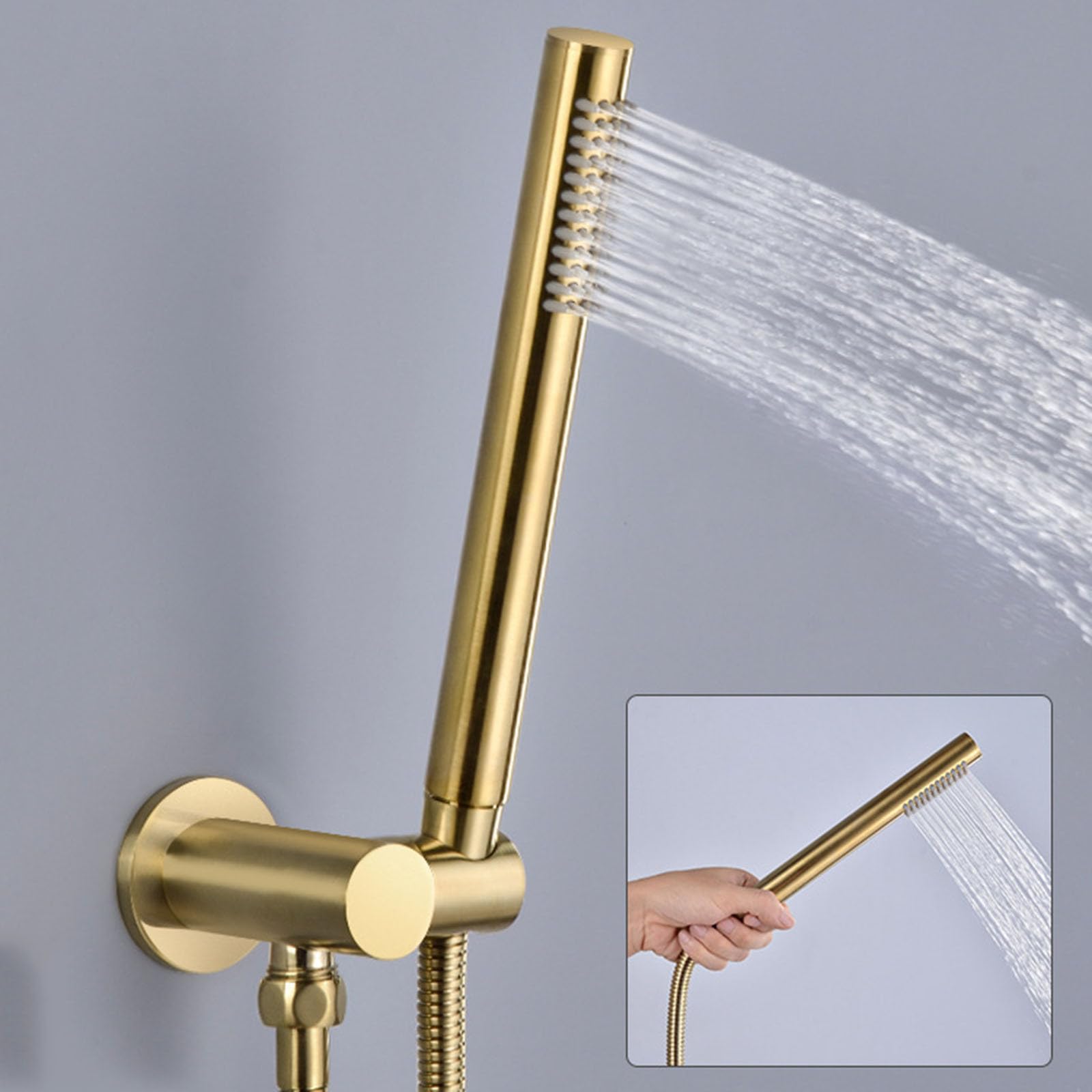 Sistema de Ducha Empotrado con Rociador Ducha Redondo 25x25cm Y Grifo Giratorio Oro Cepillado