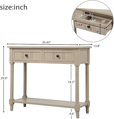 Miniatura 9 de P PURLOVE Daisy Series - Mesa consola pequeña, diseño tradicional con dos cajones y estante inferior para sala de estar y dormitorio
