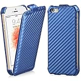 iPhone SE Case, GreatShield SHIFT CX Carbon Fiber Design Flip Leather Cover for Apple iPhone SE 5S 5 - Blue