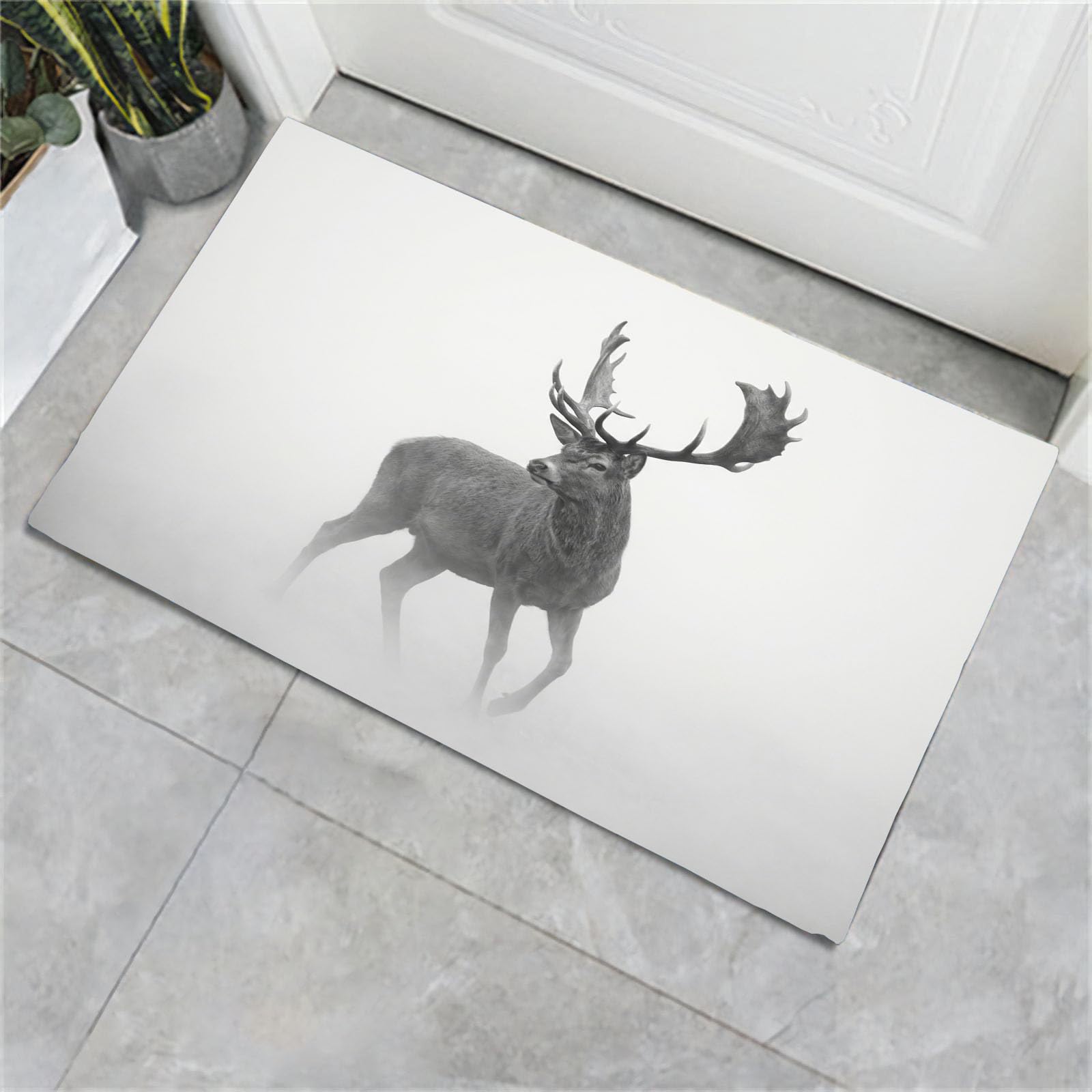 Felpudo Entrada Casa, 90X150Cm Alfombra Entrada Antideslizante Renos De Niebla Natural, Alfombrilla Fino Animales Simples Absorbentes Lavable para Entrada, Pasillo, Cocina, Beige