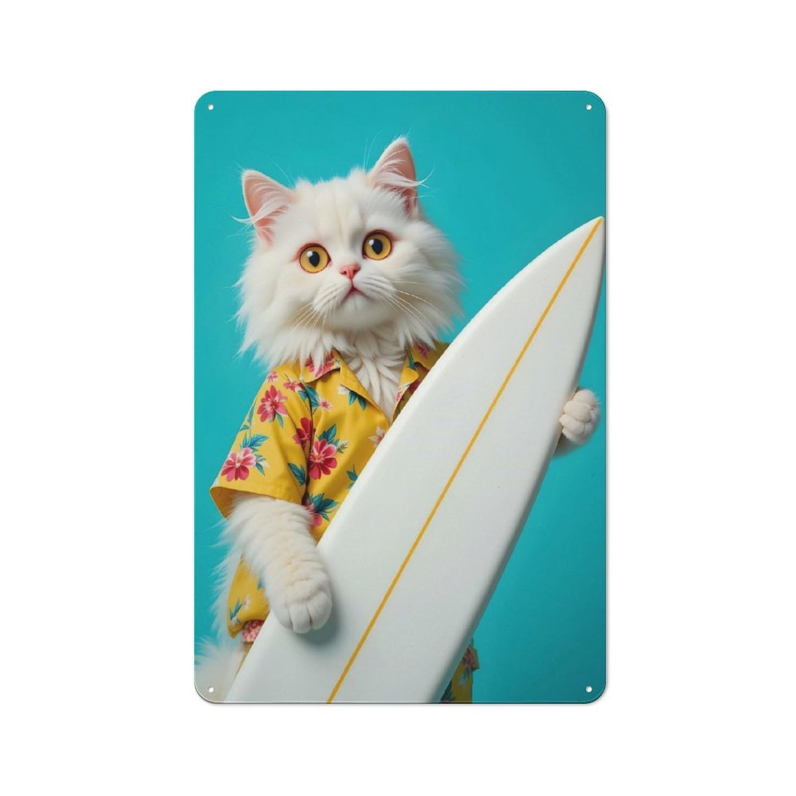 Kitchen Metal Sign with Cat Surfer Design 30x20cm, Cosy Kitchen Wall Decor for Coffee Bar, Kitchen, Bistro Or Tea Corner
