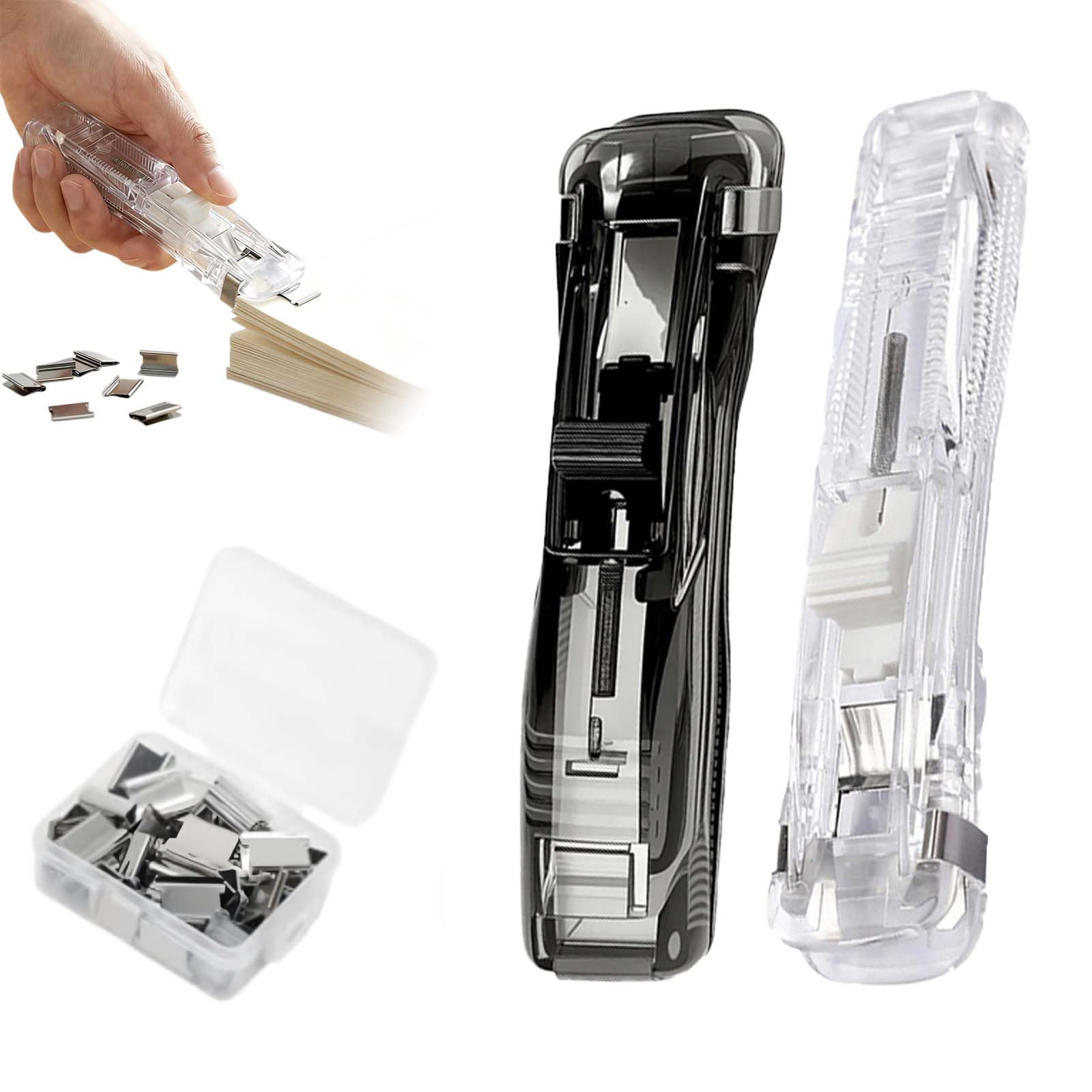 Agrafeuse portable avec 50/100 clips réutilisables, distributeur de trombones portable, mini agrafeuse sans agrafes, organiseur de documents de bureau pour la maison, l'école, le bureau (mélange, 50