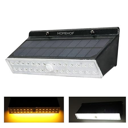 Homehop Solar Motion Sensor Wall Light For Outdoor Home Garden Waterproof Led Lamp Balcony Decoration Items (Cool & Warm, Abs), Black