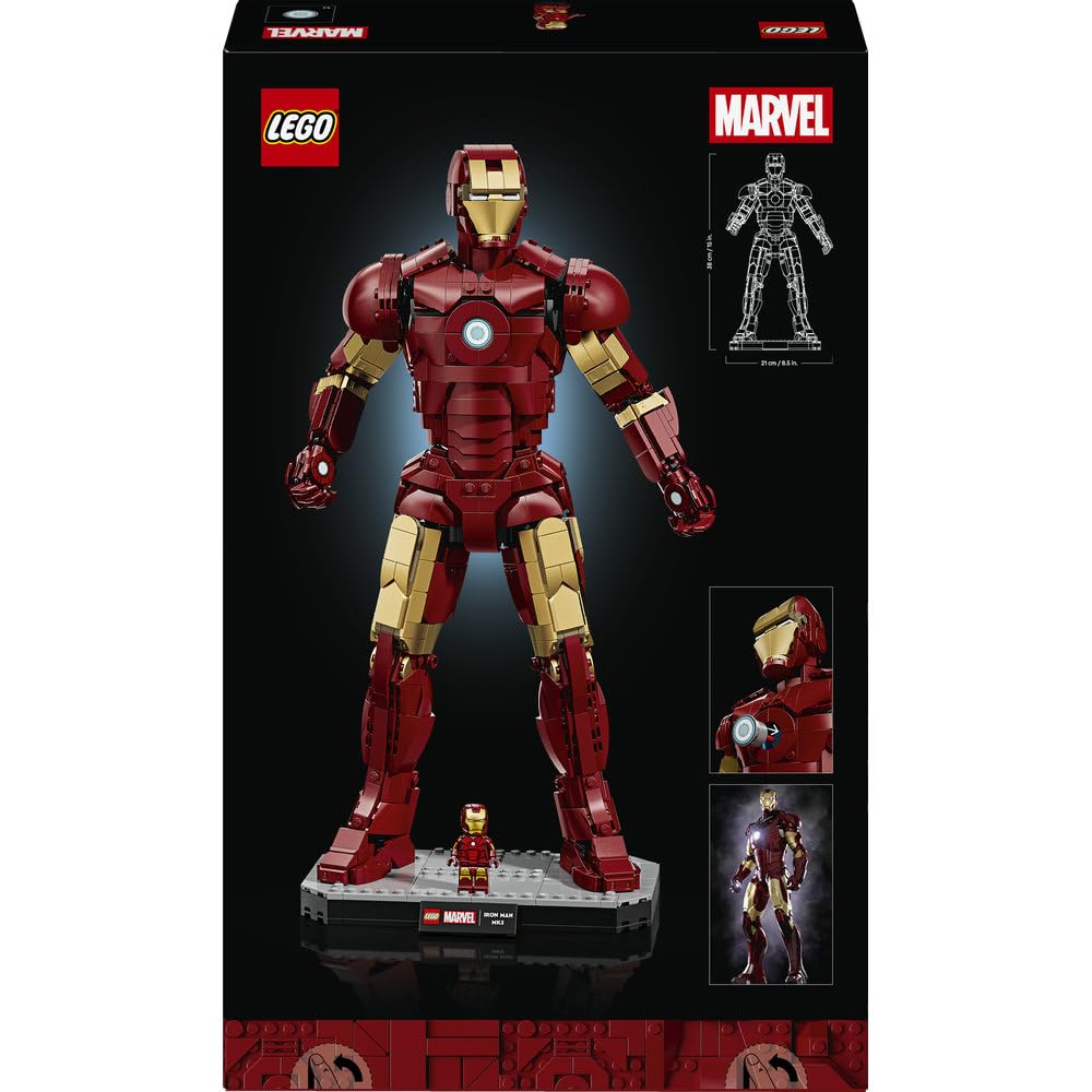 LEGO | Marvel Iron Man Mark 3 — edycja kolekcjonerska 76344 | Figurka kolekcjonerska, model do ekspozycji, prezent dla fana Marvela, dla mężczyzn i kobiet, 1297 elementów