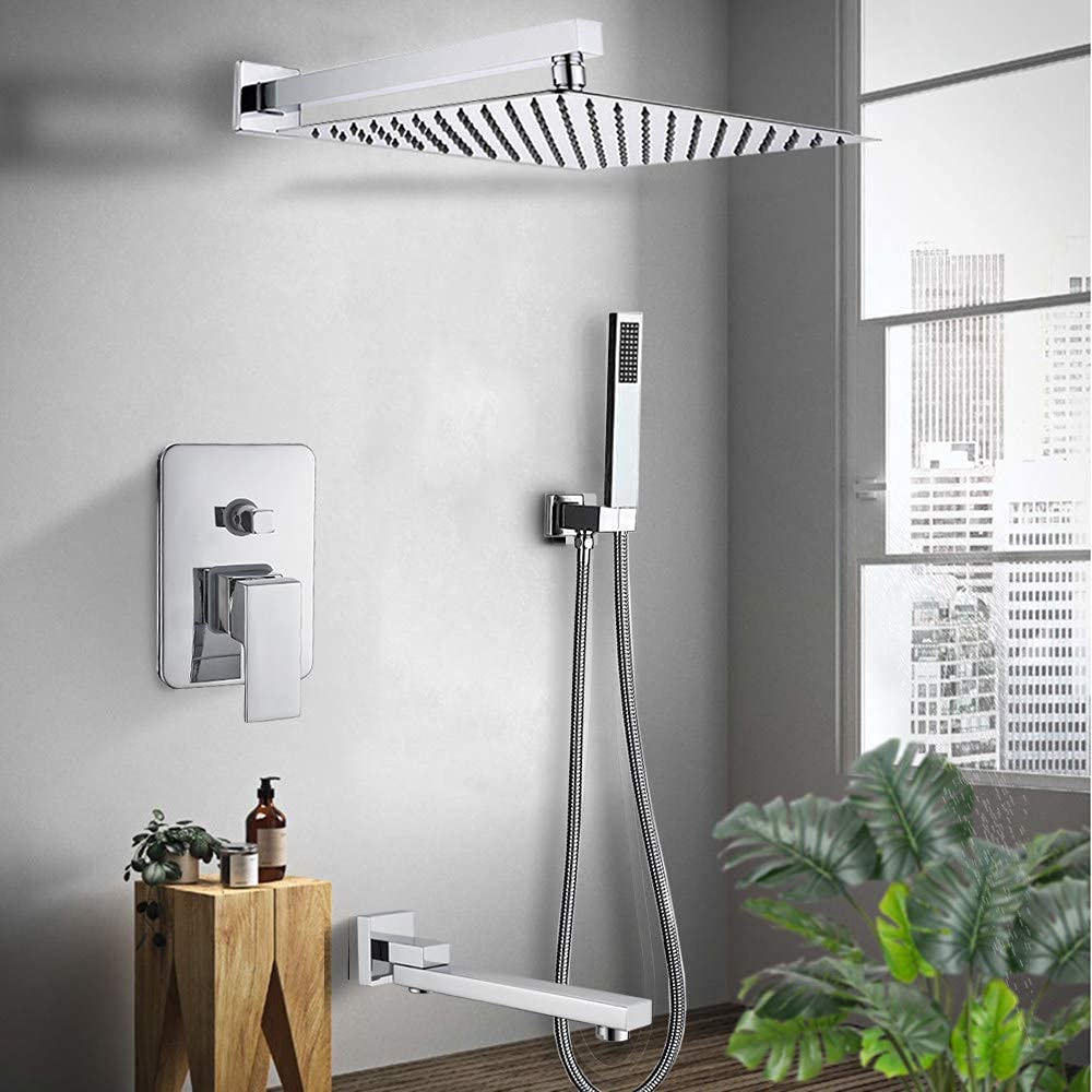 Système de douche encastré chrome avec ciel de pluie 40cm et bec rotatif design