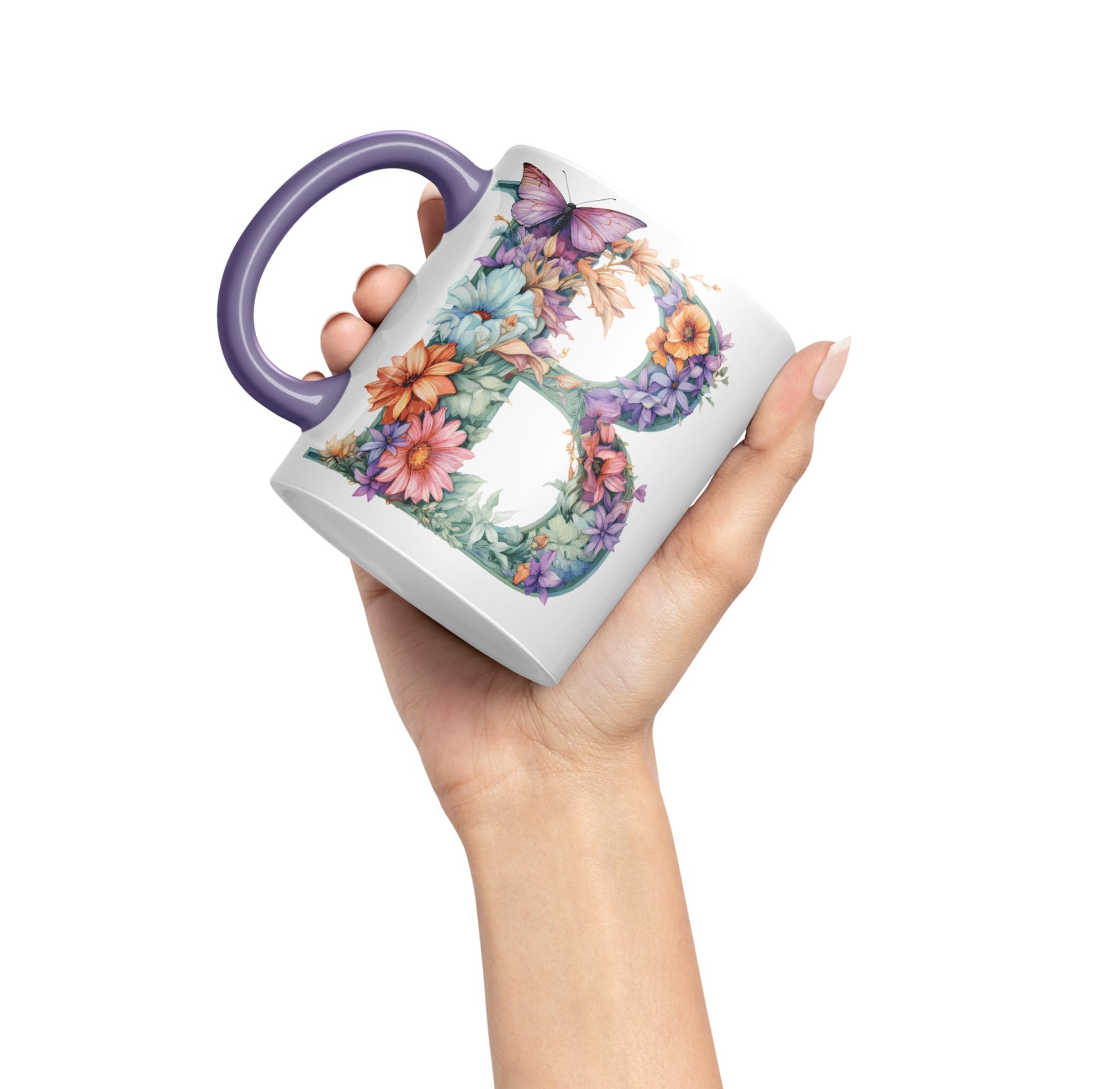 Vixar Tazza Personalizzata Con Lettera R: Tazza In Ceramica Con Fiori E Farfalle, Monogramma, 330 Ml, Nero - 3