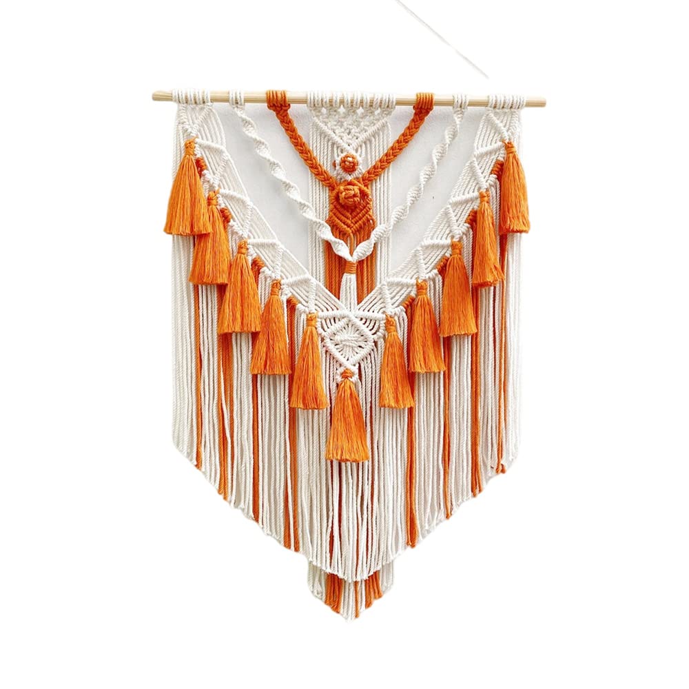 BMIDRUT Hanging Macrame Tapestry Woven Boho Wall Art Handmade Macrame Tapestry Home Wall Decor Wall Pediment 45x75 cm/18x30 Inch (Orange)