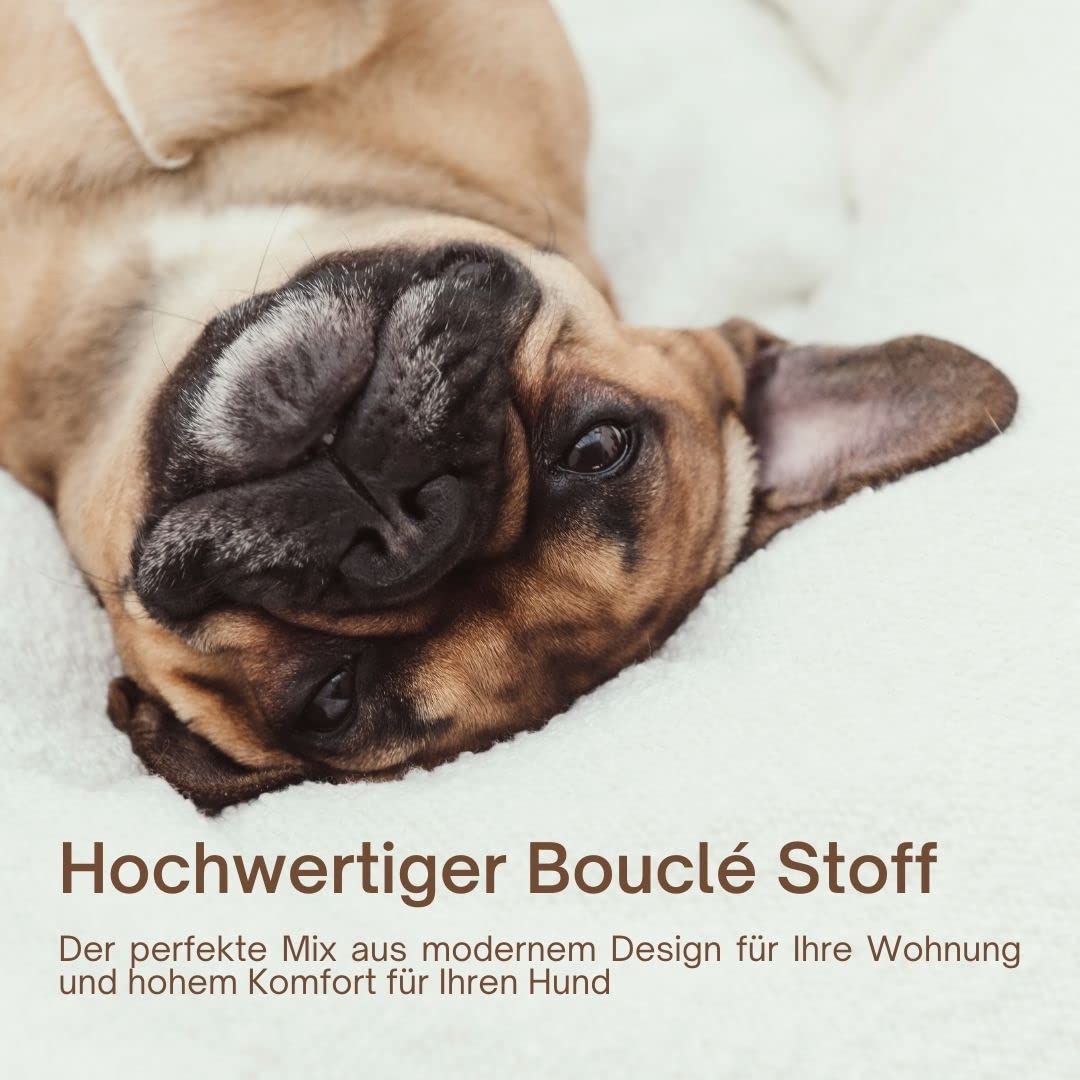 Holly Hundebett - Kratzfest, waschbar, langlebig - Luxuriöser Bouclé Stoff - Donut Hundebett in Cocoon Design - Ideale Unterstützung für Hals & Wirbelsäule - Hochwertiges Interior (S/M, Creme)