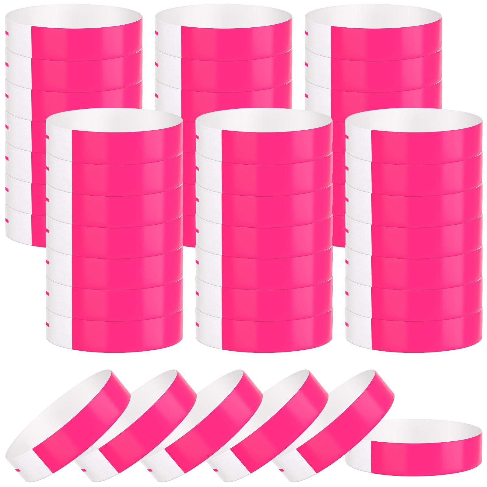 BOUBONI 300 Pcs Paper Wristbands for Events Water Resistant Paper Wristbands Sticky Rolls Bracelet for Events Clubs Music Festival Concert(Neon Pink)