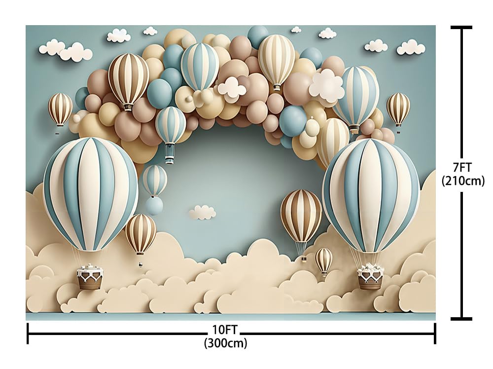 AIBIIN Balon na gorące powietrze tło fotograficzne niebieskie niebo chmury sesja zdjęciowa tło noworodka baby shower ciasto rozbić dekoracja studio rekwizyty 3 x 2 m