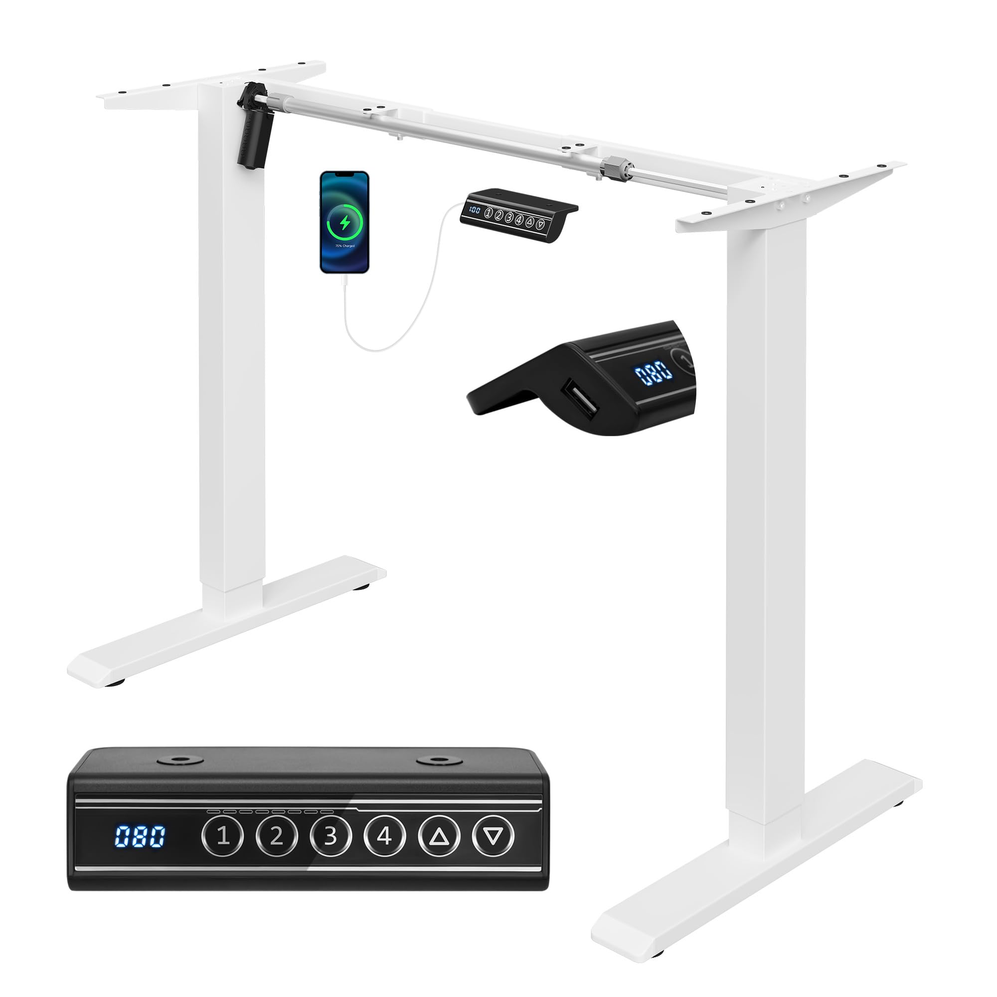 WOLTU Höhenverstellbarer Schreibtisch Gestell, elektrisches Tischgestell, verstellbare Höhe und Breite, mit 4 Memory-Steuerung, USB