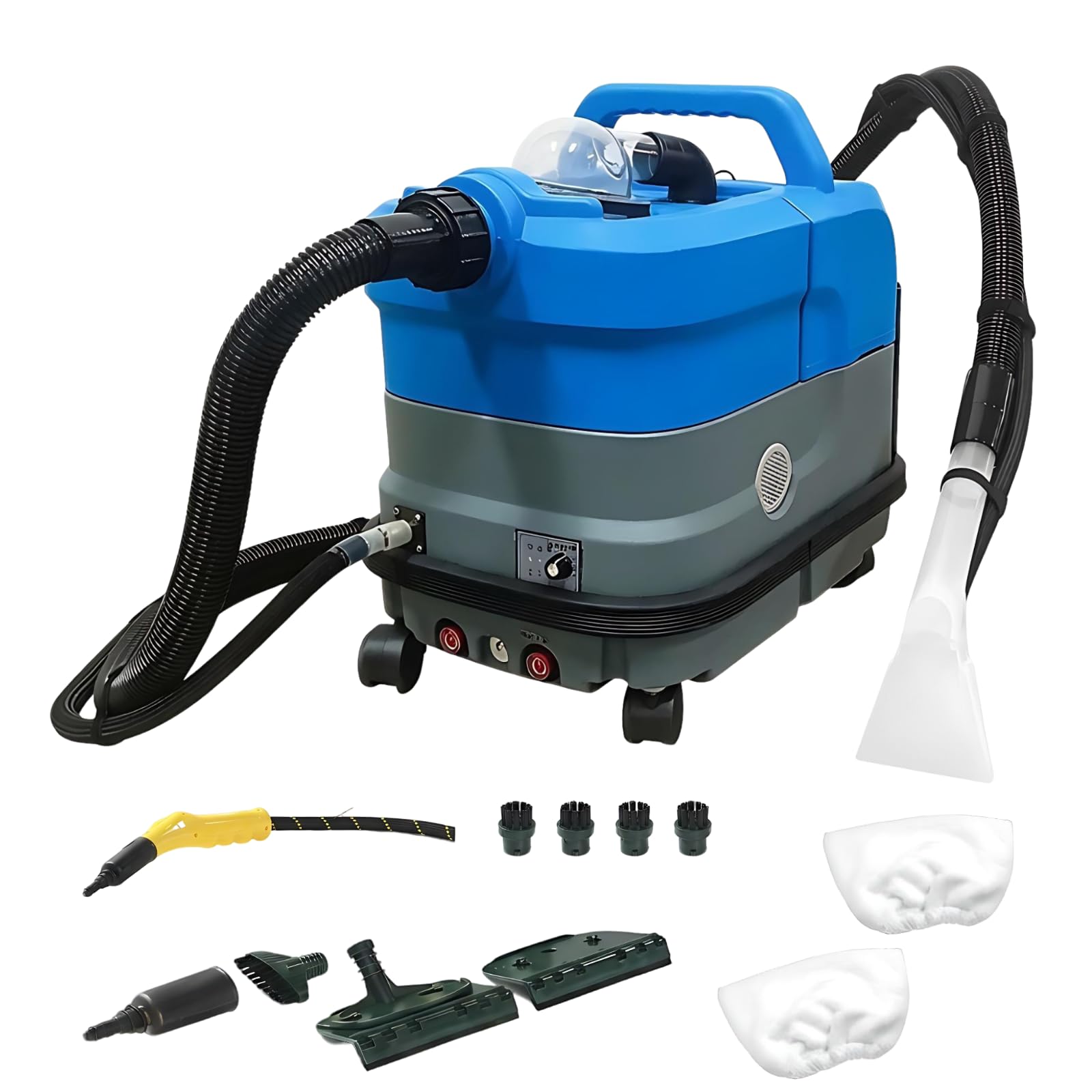 Quitamanchas calefactado y Limpiador de alfombras, generador de Vapor 2500W, depósito Limpio 7,5L + Sucio 12L, Cable 3 Metros – Limpieza Profunda de tapicerías, colchones