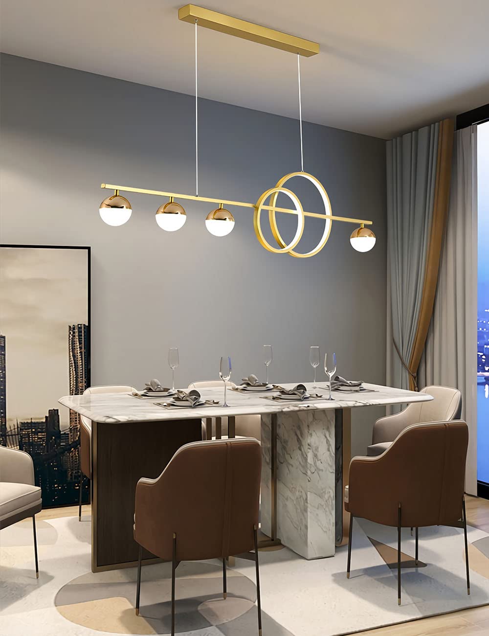 LED Pendant Lamp Dining Table Lamp Kitchen Lamp Pendant Lamps Dimmable Pendant Lamp Modern LED Pendant Lamp Dining Table Living Room Bedroom Pendant Lamp Height Adjustable Pendant Lamp (Gold, L120cm)