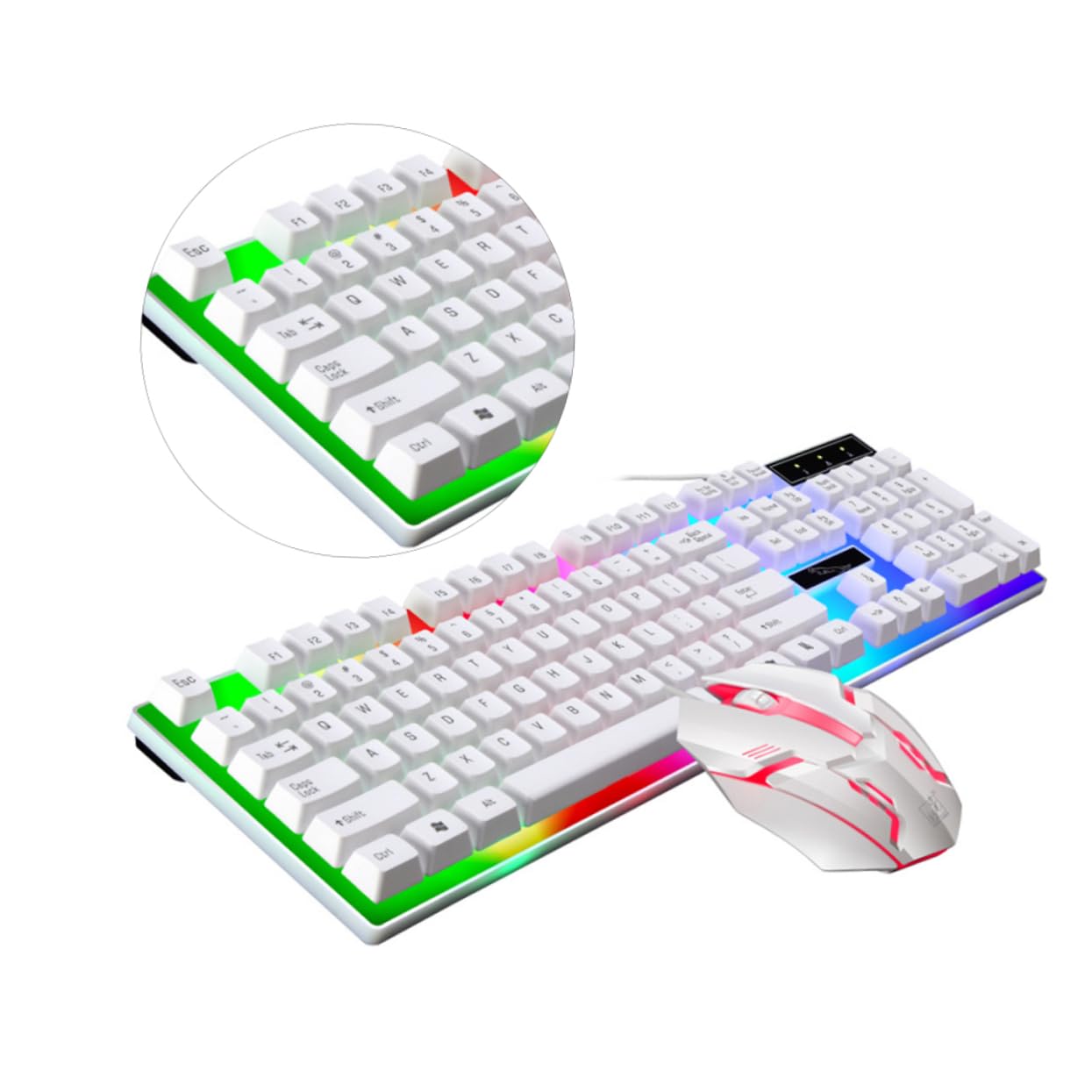 Gadpiparty Set Tastiera Bianca Mouse Cablato Accessori Gaming Retroilluminazione LED Colorata Ergonomica e Design Tasti Galleggianti per PC da Gioco