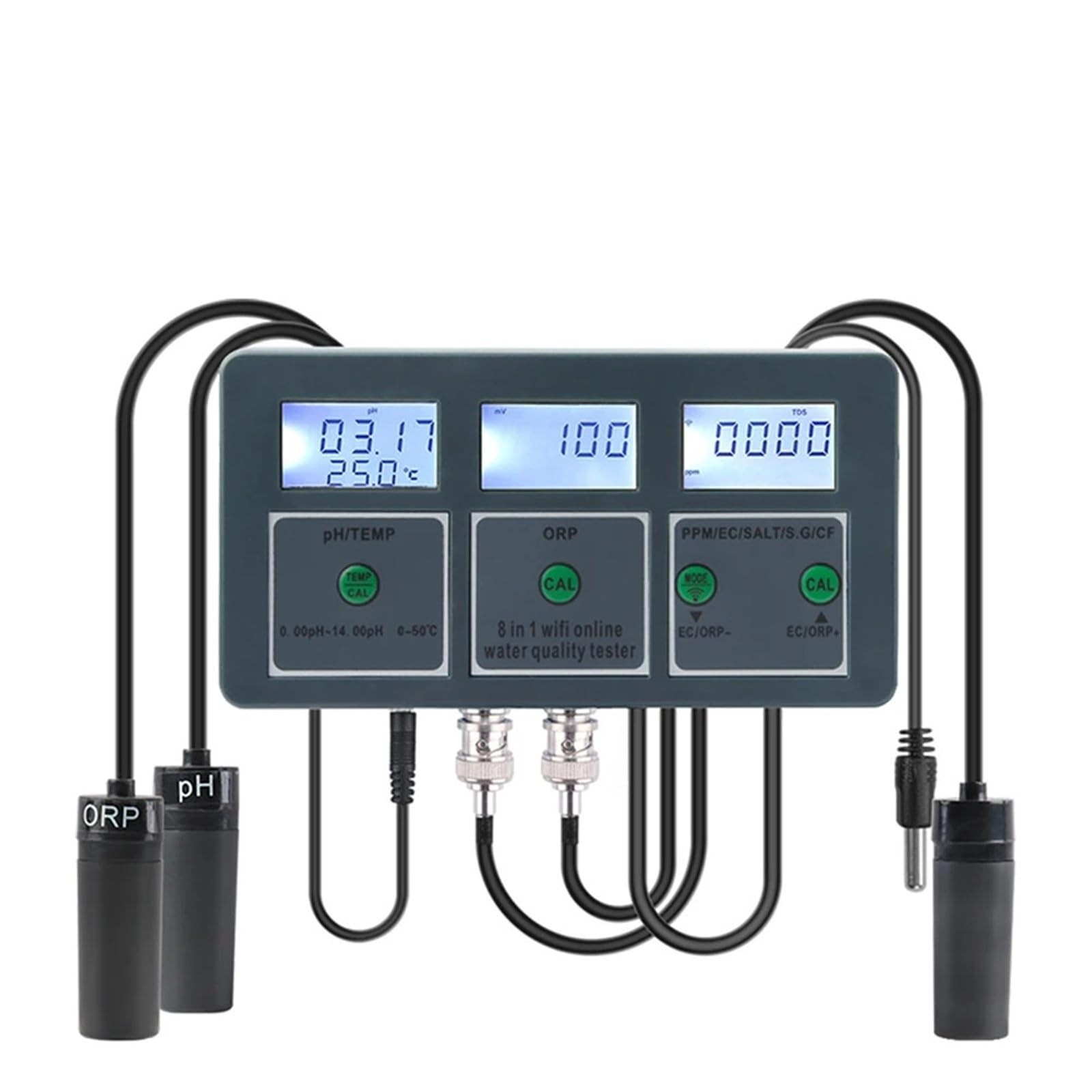 Digital pH Meter, 8 in 1 Water Quality Detector S.G/PH/EC/ORP/TDS/CF/Salt/Temp Measuring Analyzer Water Monitor Water Quality Tester