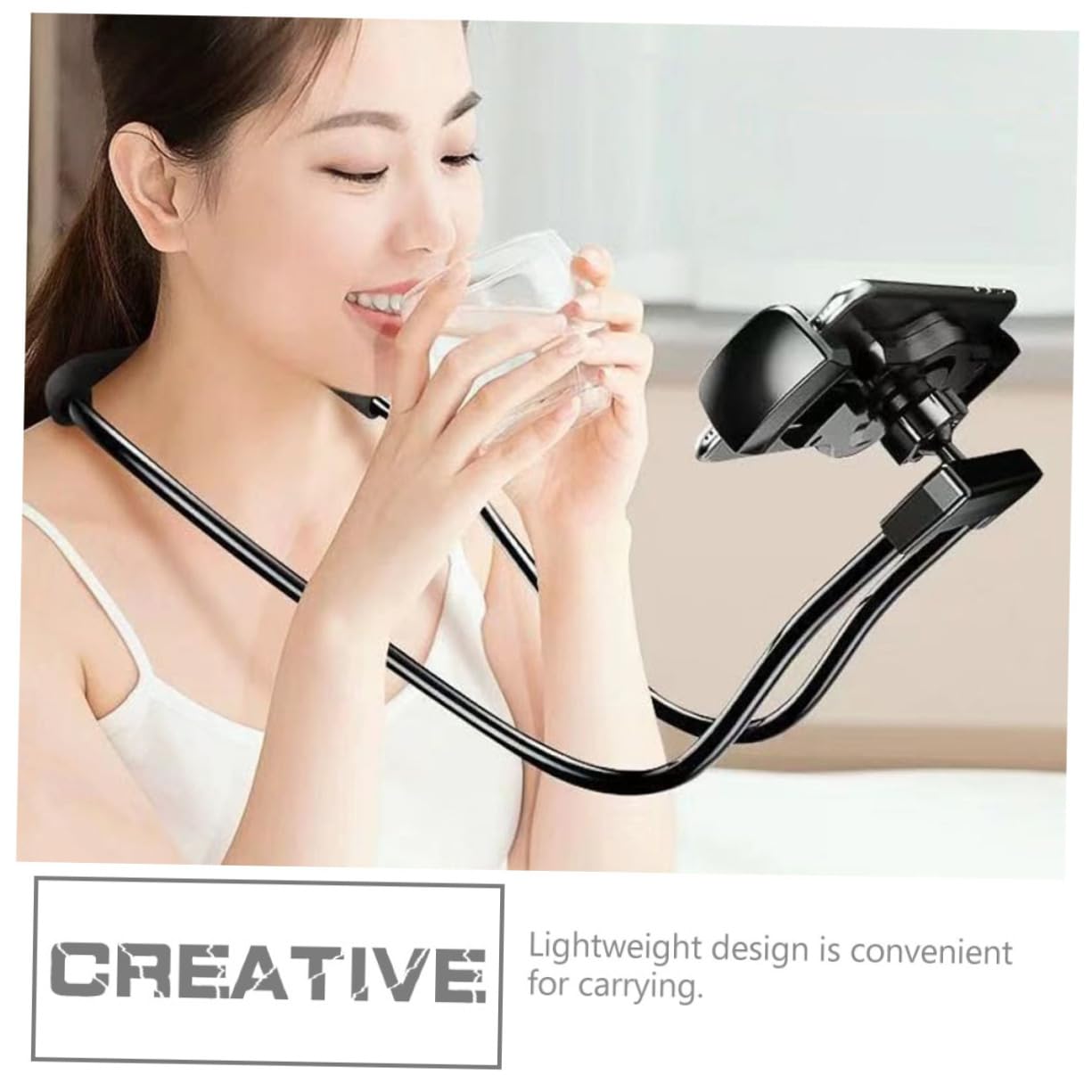 iplusmile Soporte para Teléfono Móvil para Colgar Cuello, Soporte Flexible Multifuncional para Celular y Tableta, Material Aluminio y Silicona, Color Negro