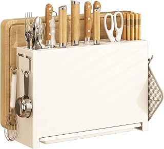 Zunate Soporte para Secado de Cuchillos de Cocina, Estante para Tabla de Cortar, Organizador de Almacenamiento, Estilo Minimalista, Color Blanco, Material Metal