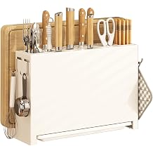 TITA-DONG Knife Drying Holer for Kitchen Counter, Metal Knife Storage Rack, Integrated Chopsticks Cutting Board Storage, Large Capacity, Multi Use Kitchen Utensil Organizer, White
