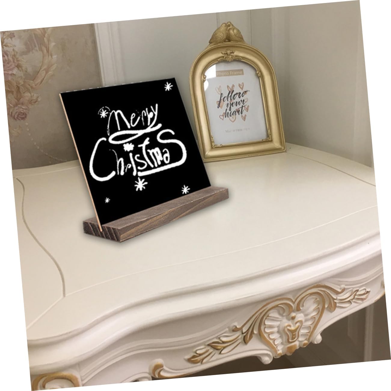 Small Wood Blackboard Erasable 4pcs Double-Sided with Wood Base, Xmas