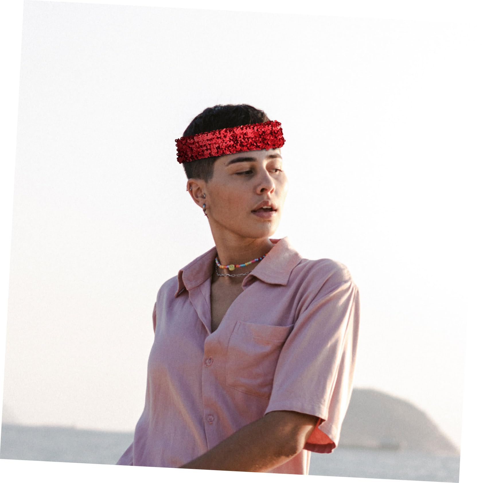 FRCOLOR 11 piezas cinta elástica para el pelo para deportes rosa pañuelo rosa diadema turbante diadema turbante con lentejuelas cintas creativas flash bufanda banda elástica