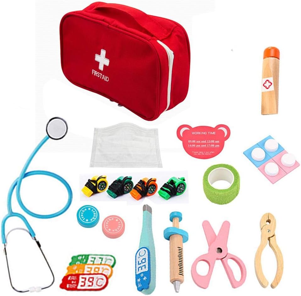 Easy-topbuy Juegos De Médicos, Juguetes De Doctora De Madera Enfermera Médico Kit Juego De rol Niño para Regalo Infantil, 15 Piezas