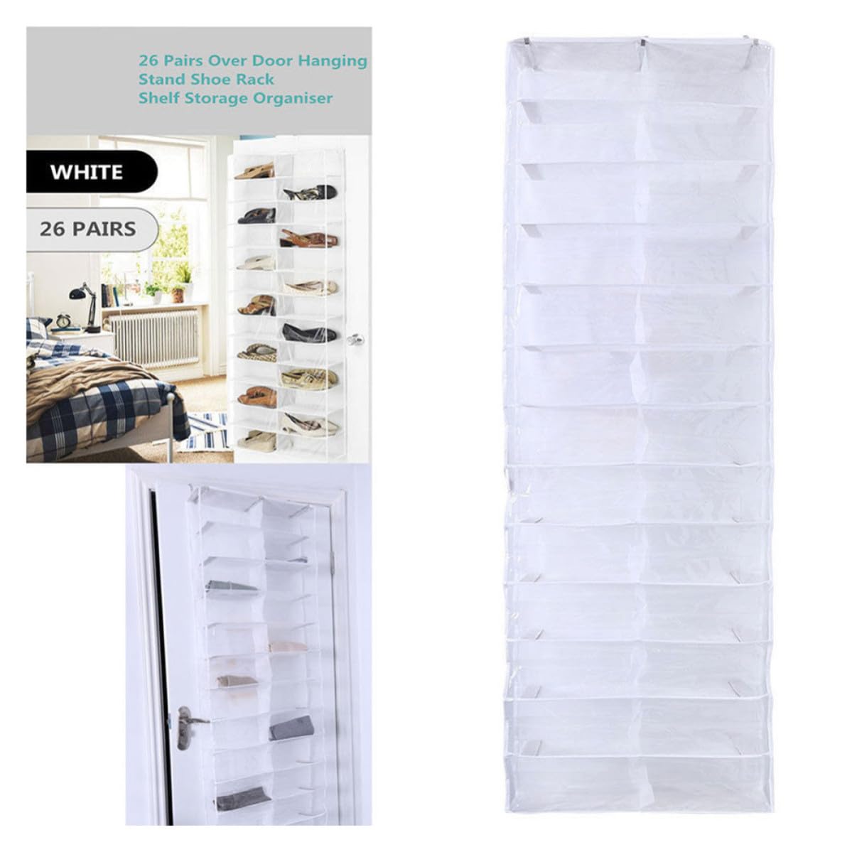 Colgador para Puerta 26 Bolsillos, Organizador de Zapatos para Armario, Gran Capacidad, Material Pvc y Tela No Tejida, Adecuado para Dormitorio o Armario, 2 Piezas