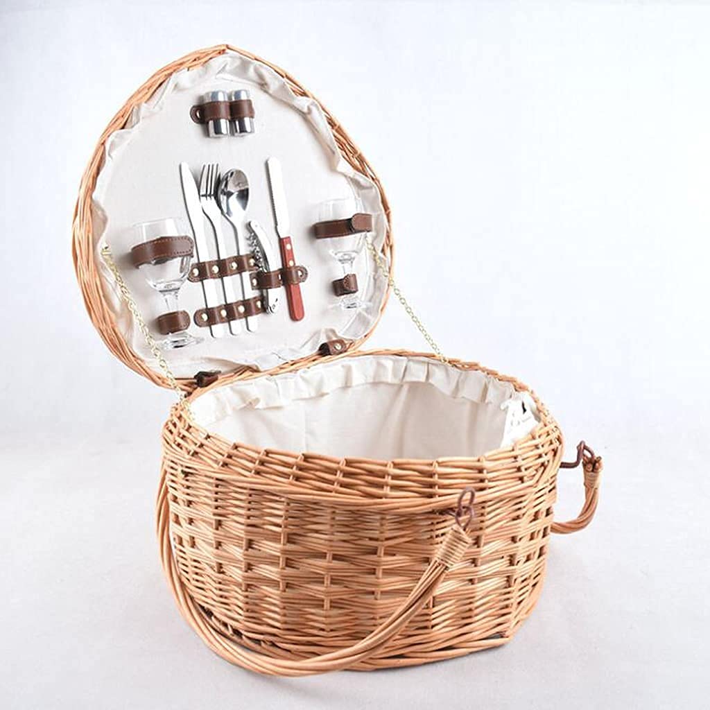 Cesta De Picnic Impermeable para Acampar Willow, Cesta De Picnic En Forma De Corazón, Cesta De Mimbre De Mimbre con Forro Blanco, Diseño Plegable De Doble Asa
