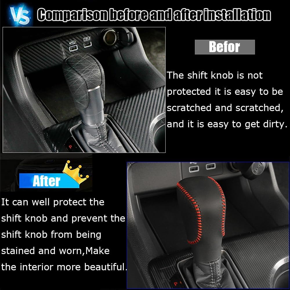 Kakash Custom Interior Accessories for Honda HR-V 2023 2024 Leather Automatic Gear Shift Knob Cover,Transimission Boots Shift Lever Sheath(Red Stitches)