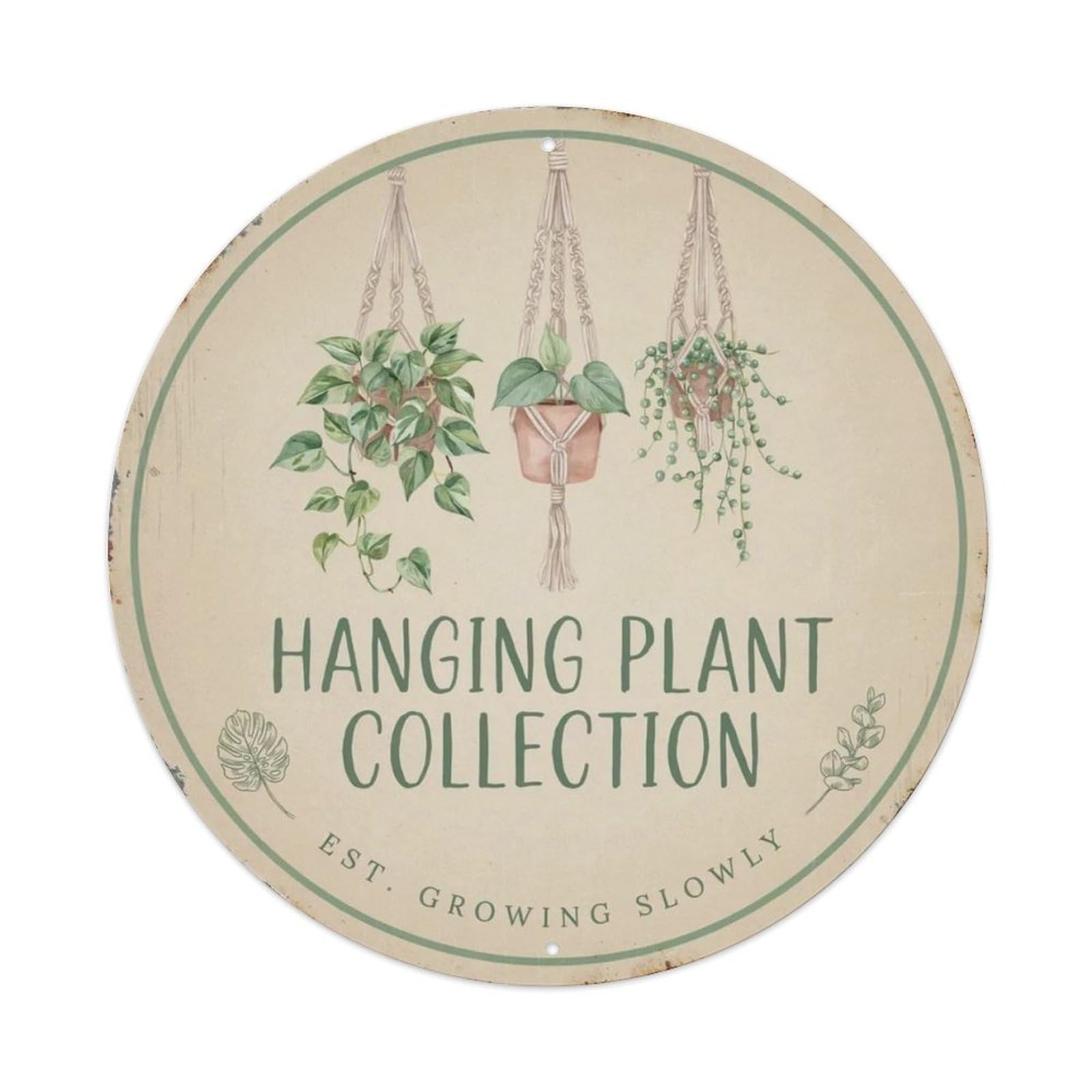 Boho Round Plant Sign Metal Tin Sign Plaque