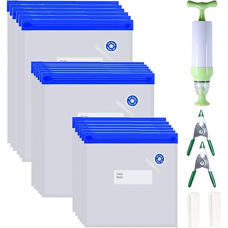 Vacuum Storage Bag Pump: Sous Vide Bags Kit 20 Pack Reusable Vacuum Food Storage Bags