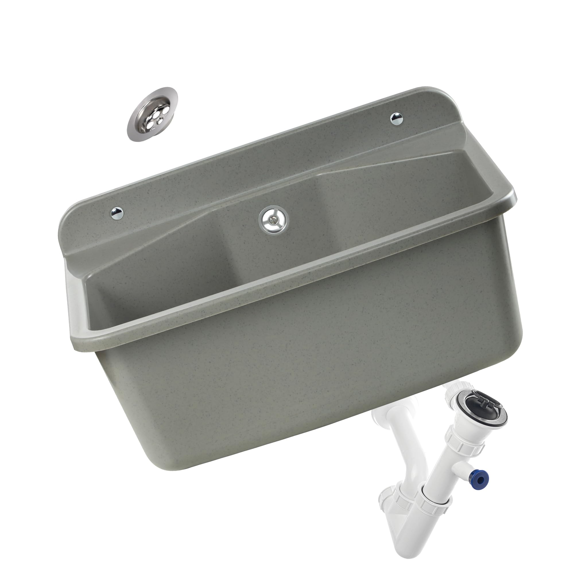 KADAX Bassin utilitaire gospo avec siphon, 46 x 37 x 20 cm, lavabo en plastique, pour lavage garage, sous-sol, buanderie, atelier, fixation murale, évier plat, accessoires inclus (gris)