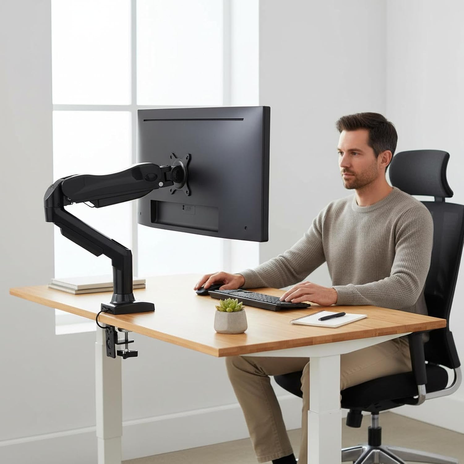 Single Monitor Mount, Adjustable 13 to 32 Inch Monitor Arm Vesa Mount, with Clamp Grommet Base for 4.4 to 19.8lbs LCD Computer Monitors