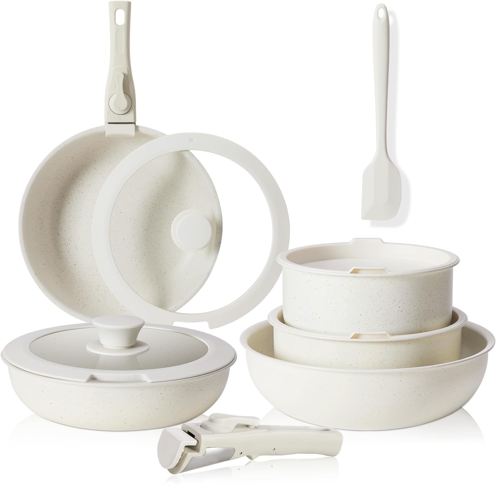 Pots and Pans Set Non Stick, 12-Piece Induction Kitchen Cookware, Oven-Safe, Stackable RV Cookware with Removable Handle