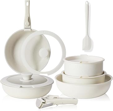 Pots and Pans Set Non Stick, 12-Piece Induction Kitchen Cookware, Oven-Safe, Stackable RV Cookware with Removable Handle