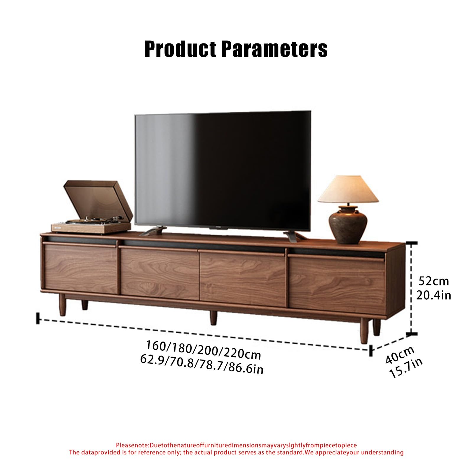 Mid Century Media-Konsolentisch Mit 4-türigen Kabelmanagement | Entertainment-Center, Wohnzimmer-Konsolentisch mit Stauraum, Wohnzimmer-TV-Ständer Retro-Massivholz(200CM/78.7IN)