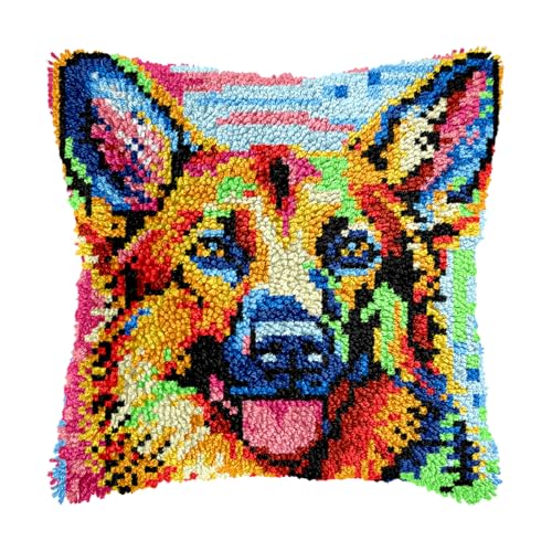 Image of bositigo Dog Latch Hook Pillow Kit for Adults & Kids, DIY Pre-Printed Canvas Craft, 17x82 Inch Decorative Cover for Sofa Cushions, Bedroom Decor (Dog Pattern 66)