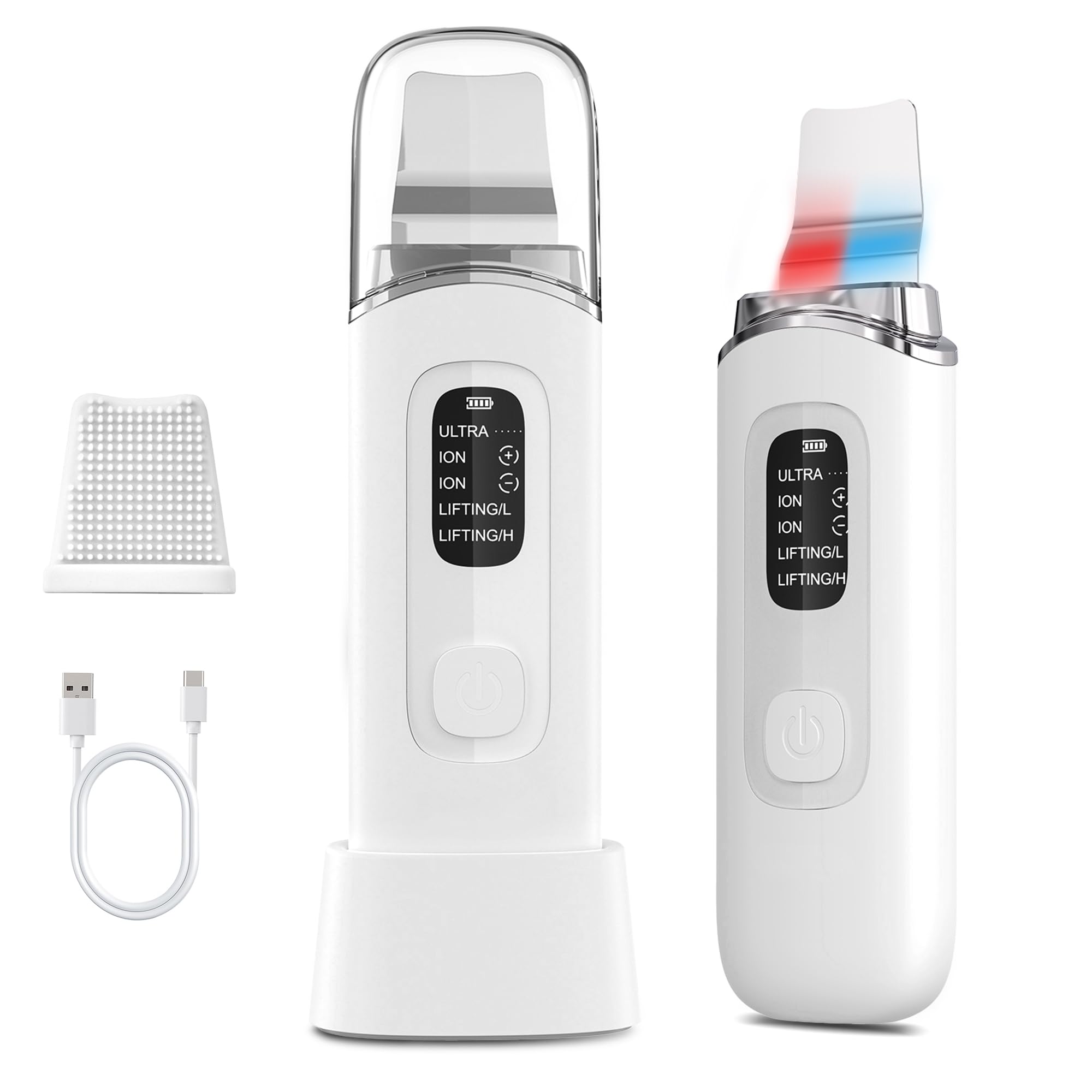 Peeling Ultrasónico Facial, Limpiador Ultrasonidos Facial con 4 Modos e IPX7 impermeable, Luz Roja y Azul, Skin Scrubber Removedor de Puntos Negros para Dispositivo de Belleza