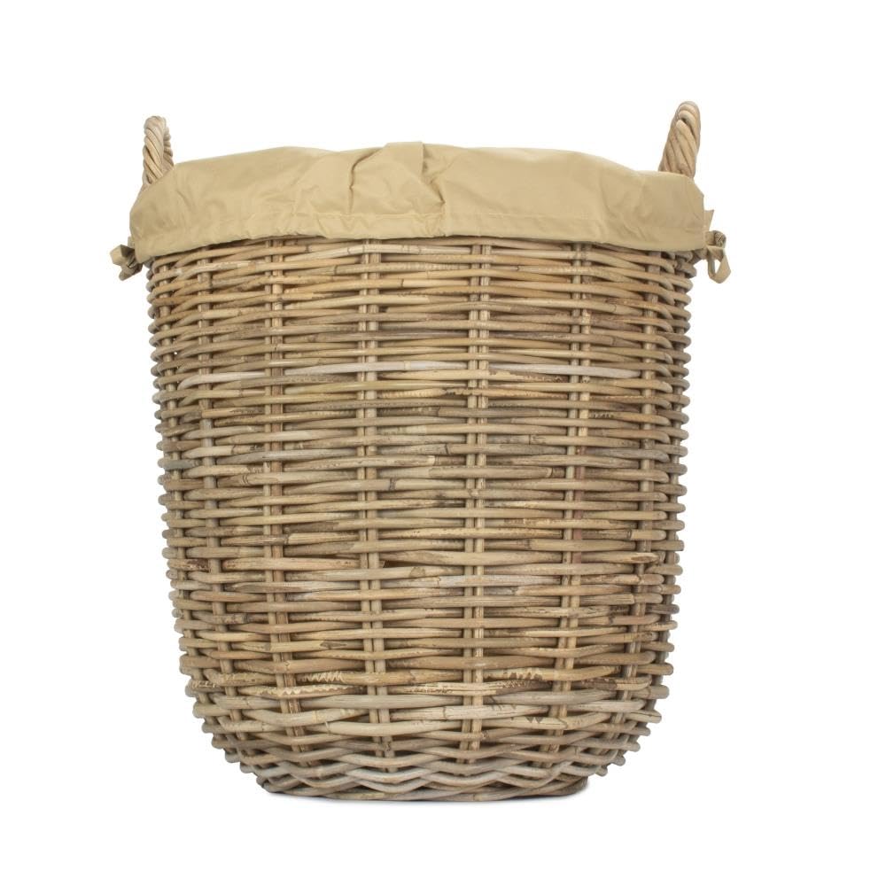 Red Hamper Large Tall Round Fireside Grey Rattan Log Basket With Removable Cordura Lining Red/Grey