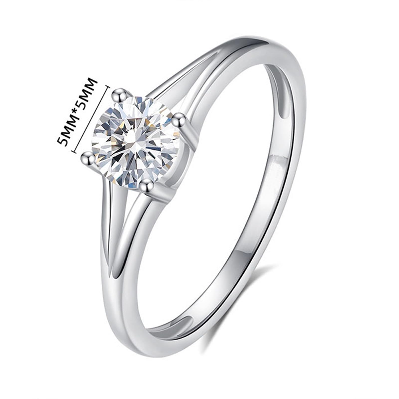 Anillo de compromiso solitario de moissanita de platino para mujer con moissanita de 0,5 quilates, anillos de boda simples para ella, oro blanco de 9 K/14 K/18 quilates/PT950 | Talla H 1/2-V 1