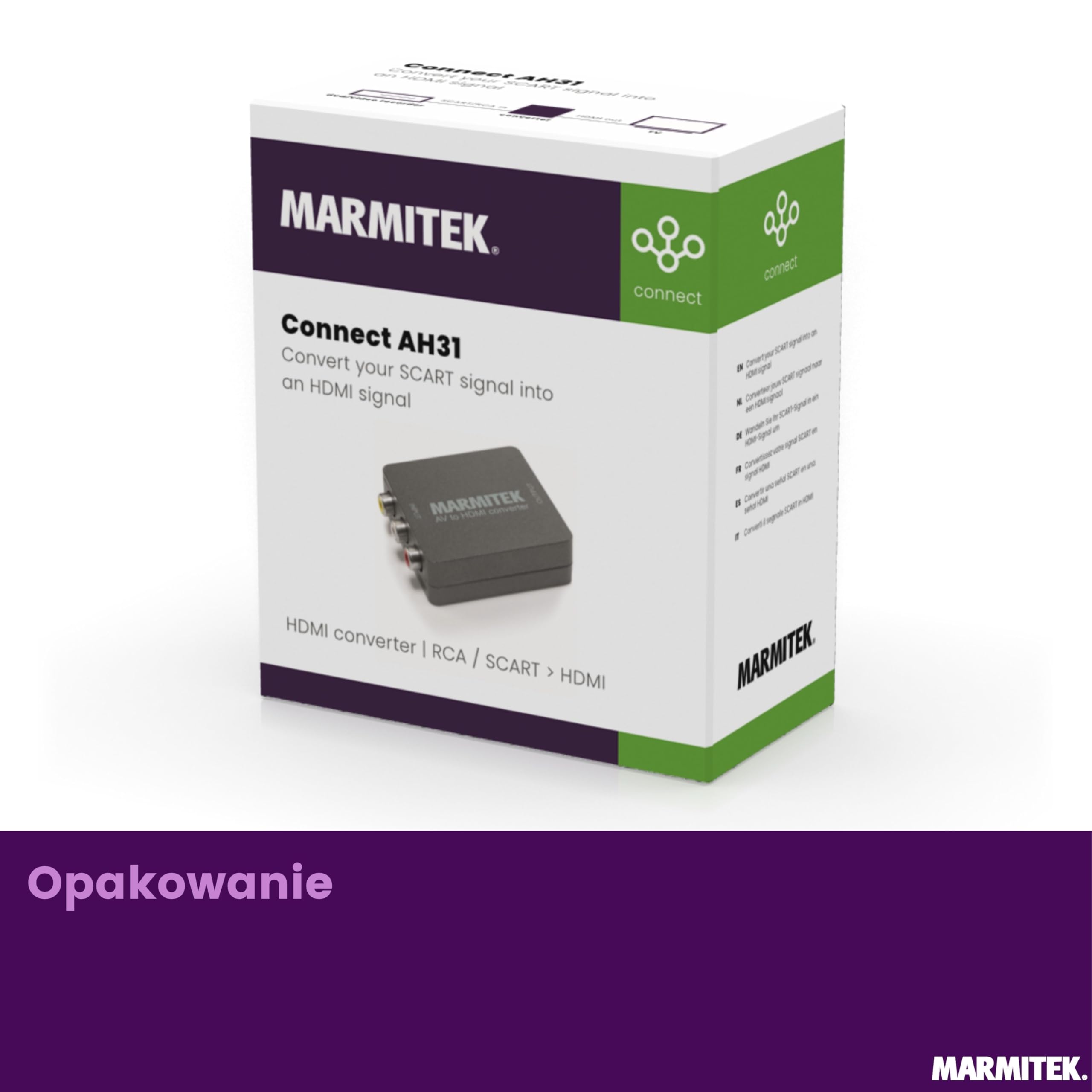 Marmitek Connect AH31 - Konwerter SCART na HDMI RCA AV 1080p | Adapter SCART/RCA AV na HDMI do TV i projektora, 720p/1080p, magnetowid, DVD i stare konsole
