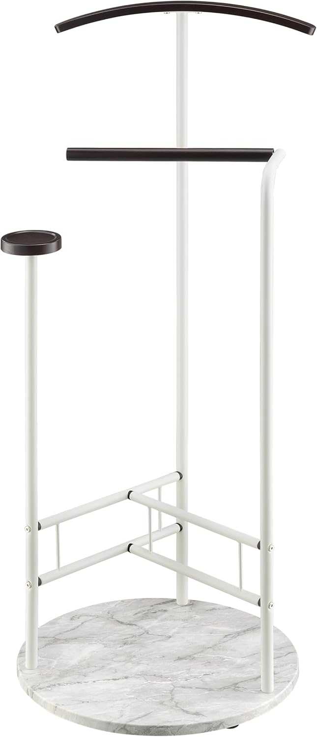 Proman Products Scandia Valet Stand, Clothes Rack, Clothing Organizer with Tray, Hanger and Trousers Bar, Wood, Metal, Black