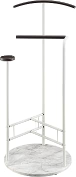 Proman Products Scandia Valet Stand, Clothes Rack, Clothing Organizer with Tray, Hanger and Trousers Bar, Wood, Metal, White