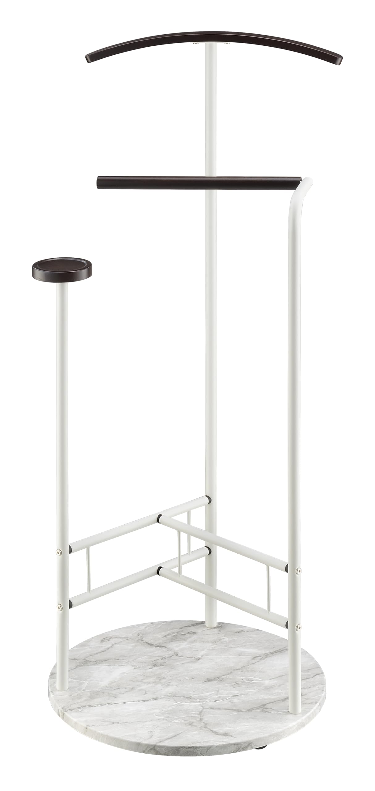 Proman Products Scandia Valet Stand, Clothes Rack, Clothing Organizer with Tray, Hanger and Trousers Bar, Wood, Metal, White